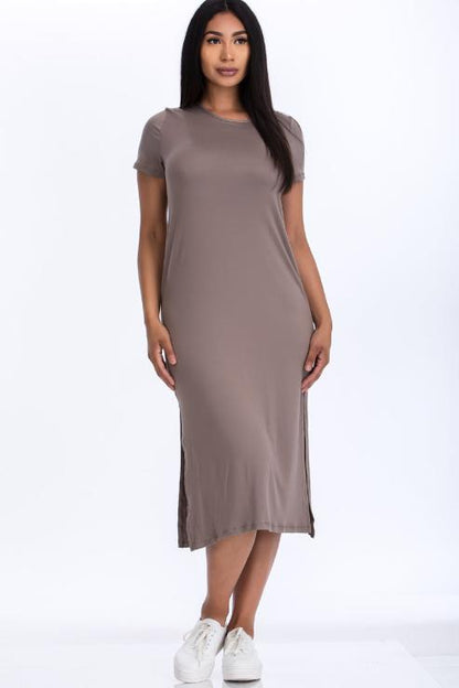 Side Slit Comfy Midi Dress - Wholesale Capella Apparel