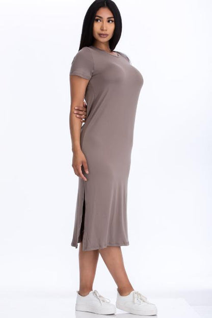 Side Slit Comfy Midi Dress - Wholesale Capella Apparel