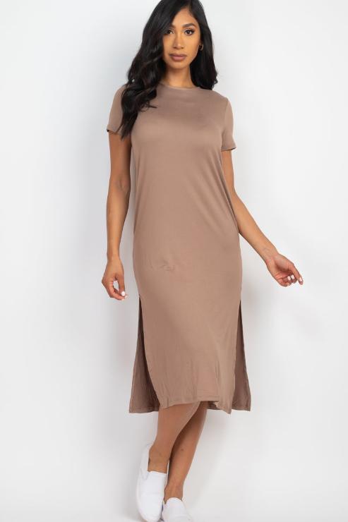 Side Slit Comfy Midi Dress - Wholesale Capella Apparel