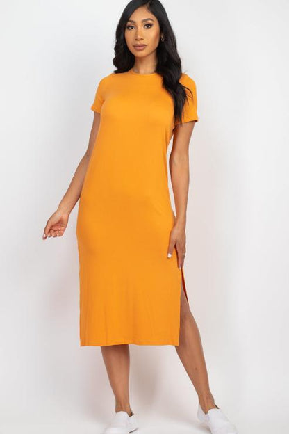 Side Slit Comfy Midi Dress - Wholesale Capella Apparel