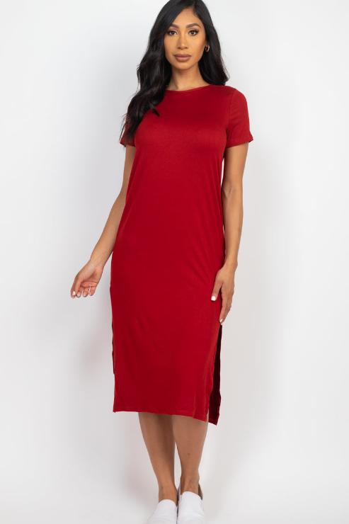 Side Slit Comfy Midi Dress - Wholesale Capella Apparel