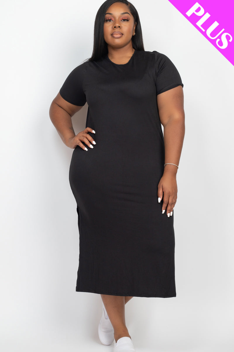 Plus Size Side Slit Comfy Dress - Wholesale Capella Apparel