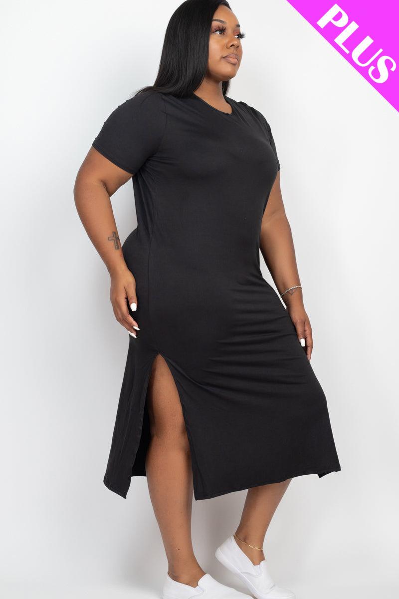 Plus Size Side Slit Comfy Dress - Wholesale Capella Apparel