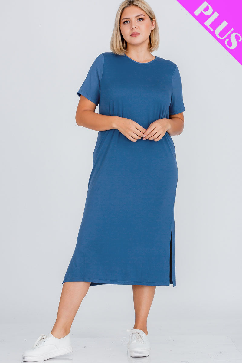 Plus Size Side Slit Comfy Dress - Wholesale Capella Apparel