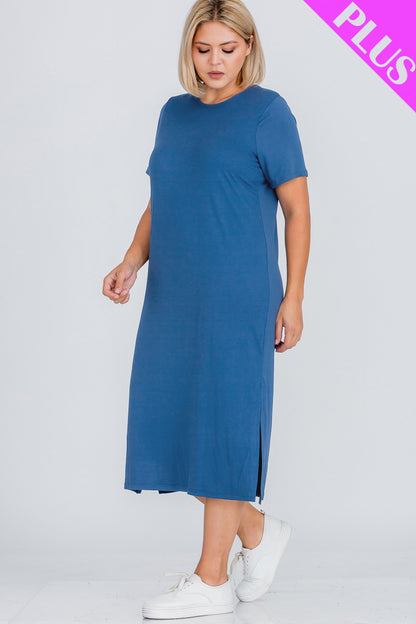 Plus Size Side Slit Comfy Dress - Wholesale Capella Apparel