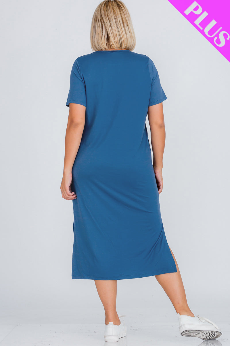 Plus Size Side Slit Comfy Dress - Wholesale Capella Apparel