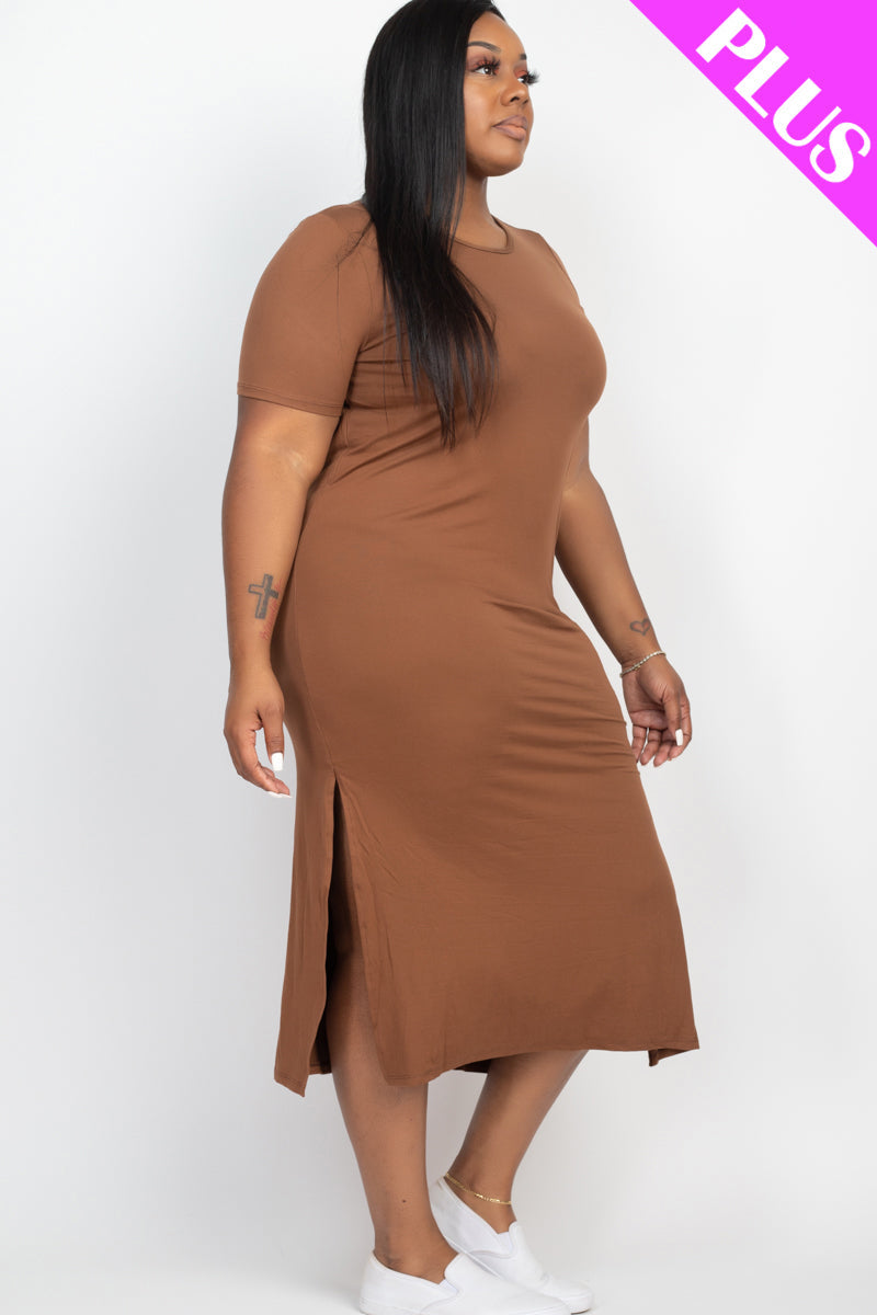 Plus Size Side Slit Comfy Dress (CAPELLA) - Capella Apparel