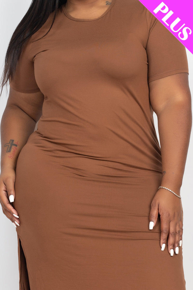 Plus Size Side Slit Comfy Dress (CAPELLA) - Capella Apparel