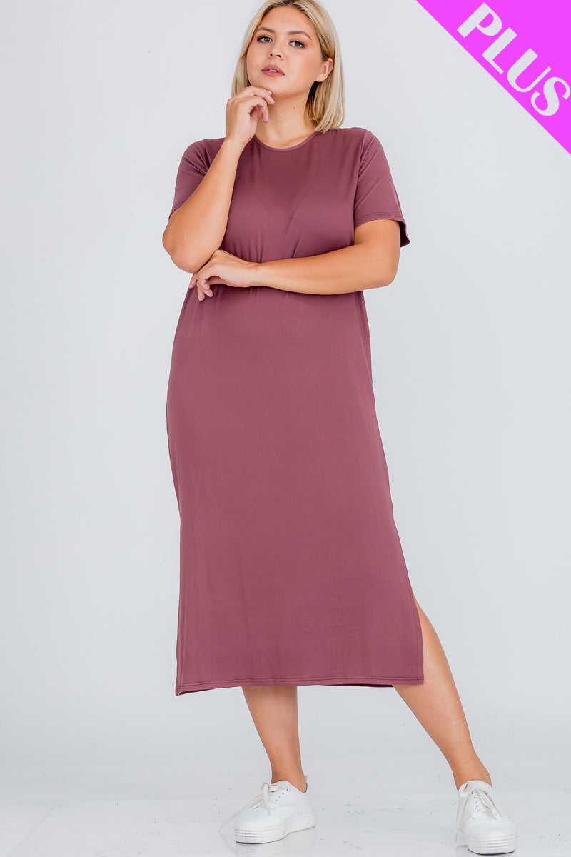 Plus Size Side Slit Comfy Dress - Wholesale Capella Apparel