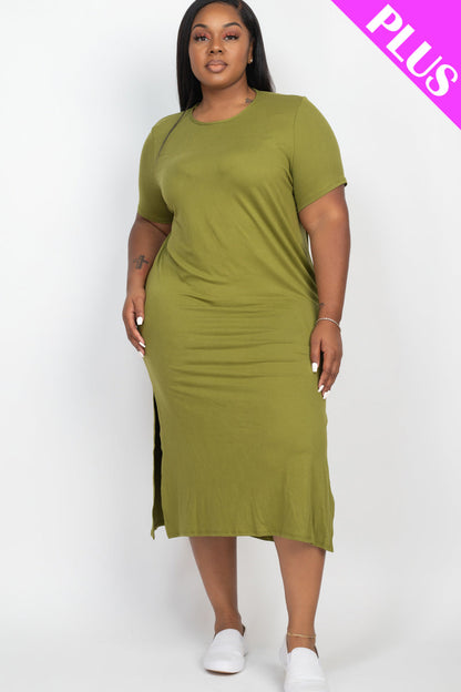 Plus Size Side Slit Comfy Dress (CAPELLA) - Capella Apparel