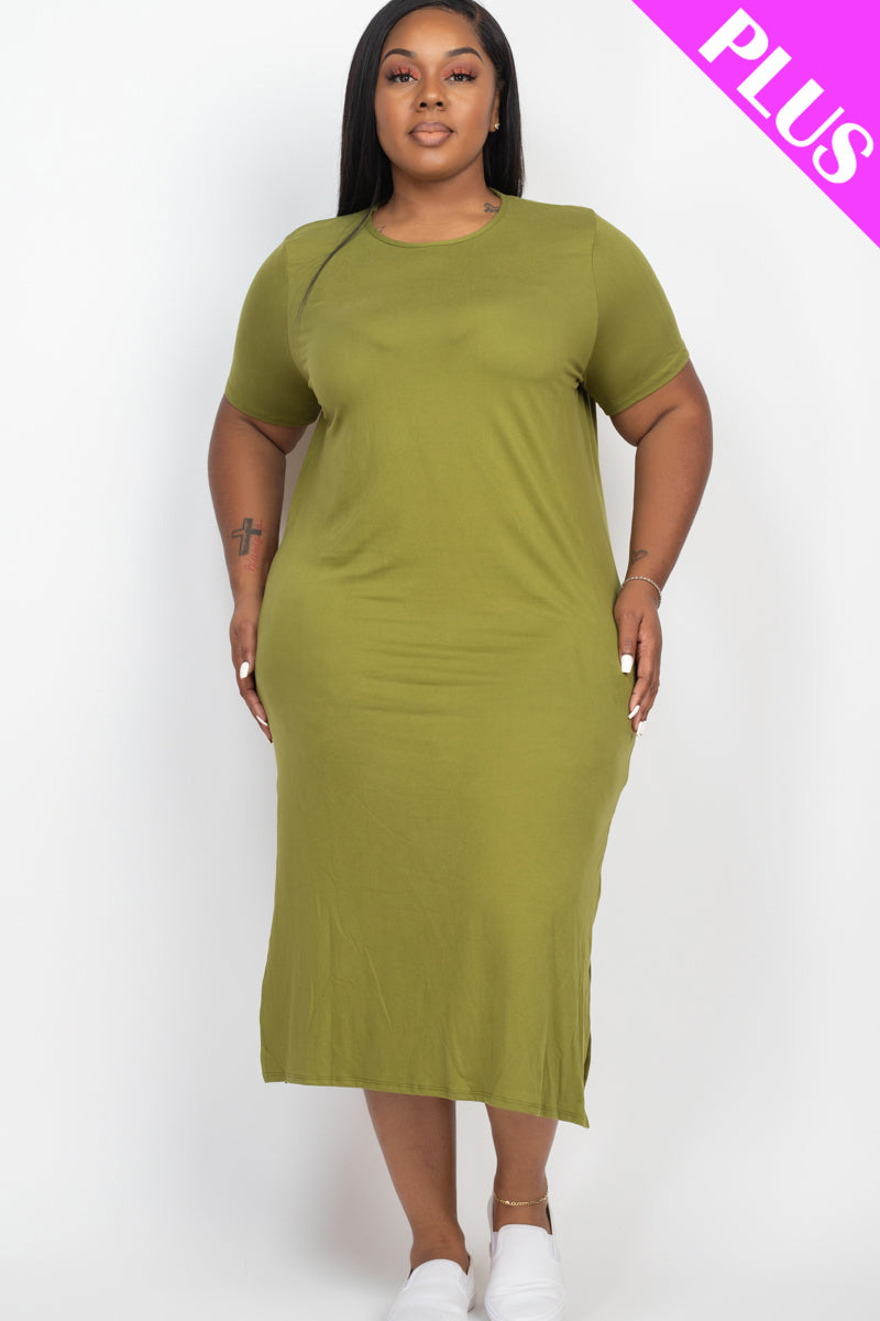 Plus Size Side Slit Comfy Dress - Wholesale Capella Apparel