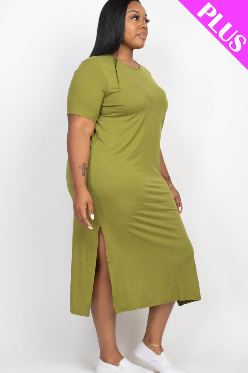 Plus Size Side Slit Comfy Dress (CAPELLA) - Capella Apparel