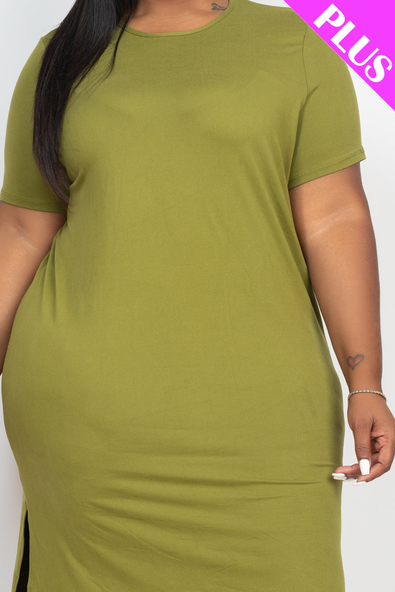 Plus Size Side Slit Comfy Dress - Wholesale Capella Apparel