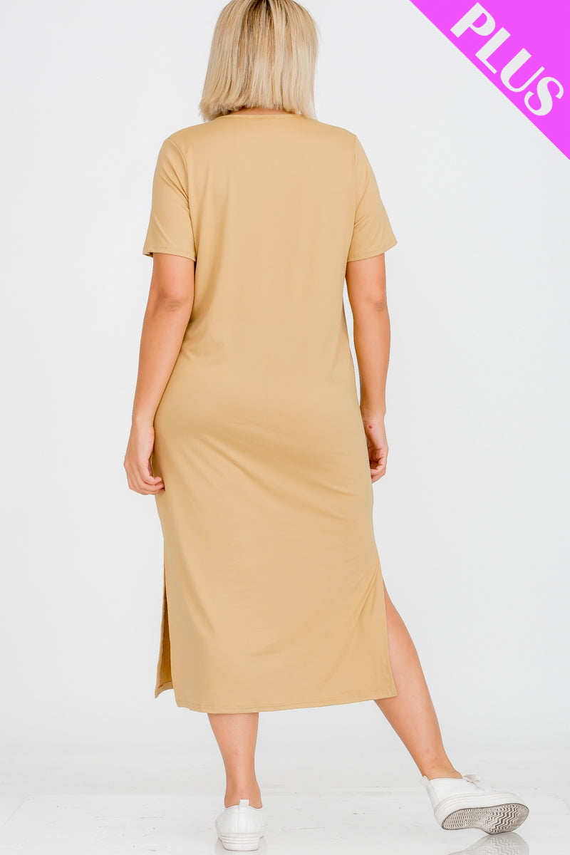 Plus Size Side Slit Comfy Dress - Wholesale Capella Apparel