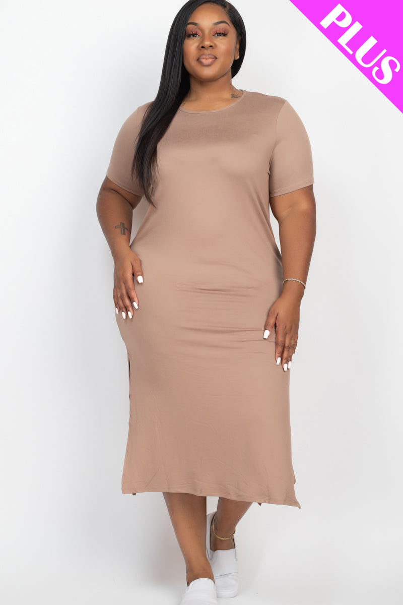 Plus Size Side Slit Comfy Dress (CAPELLA) - Capella Apparel