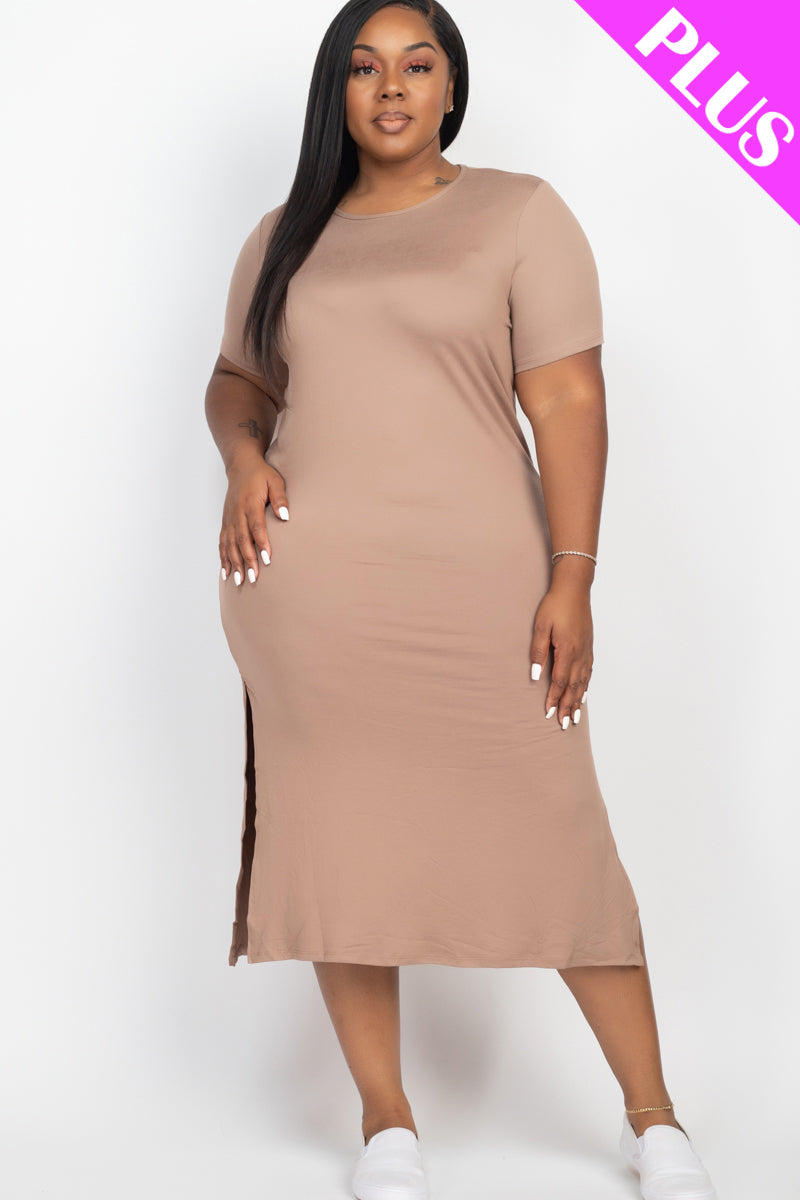 Plus Size Side Slit Comfy Dress (CAPELLA) - Capella Apparel