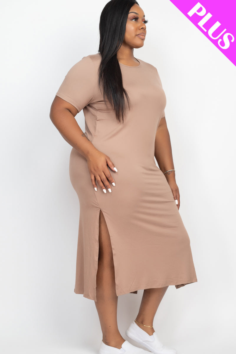 Plus Size Side Slit Comfy Dress (CAPELLA) - Capella Apparel