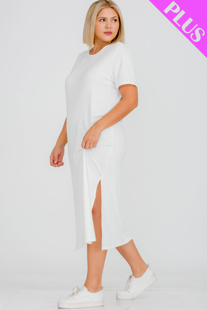 Plus Size Side Slit Comfy Dress - Wholesale Capella Apparel