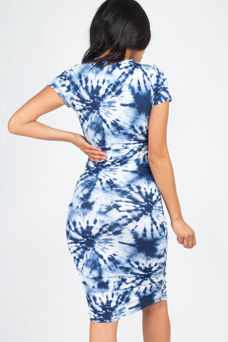 Ruched Tie-Dye Midi Dress - Wholesale Capella Apparel