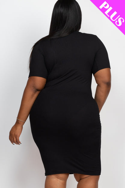 Plus Size Short Sleeved Ribbed Bodycon Midi Dress - Capella Apparel Wholesale