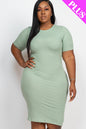 Plus Size Ribbed Short Sleeve Bodycon Midi Dress (CAPELLA) - Capella Apparel