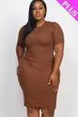 Plus Size Short Sleeved Ribbed Bodycon Midi Dress - Capella Apparel Wholesale