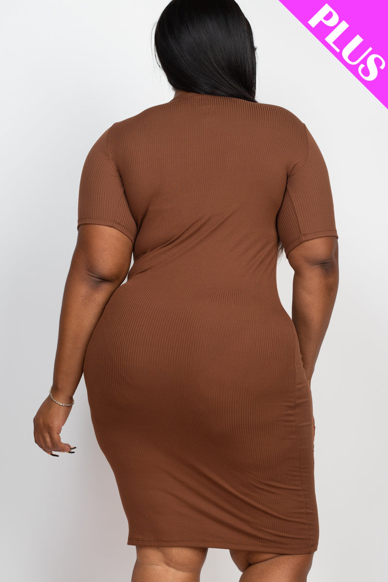 Plus Size Short Sleeved Ribbed Bodycon Midi Dress - Capella Apparel Wholesale