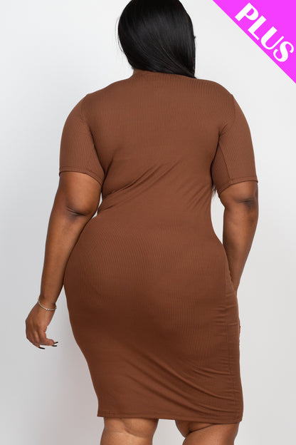 Plus Size Short Sleeved Ribbed Bodycon Midi Dress - Capella Apparel Wholesale