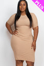 Plus Size Ribbed Short Sleeve Bodycon Midi Dress (CAPELLA) - Capella Apparel
