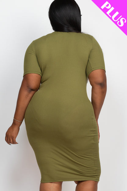 Plus Size Short Sleeved Ribbed Bodycon Midi Dress - Capella Apparel Wholesale