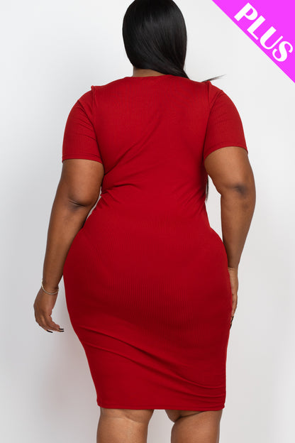 Plus Size Short Sleeved Ribbed Bodycon Midi Dress - Capella Apparel Wholesale