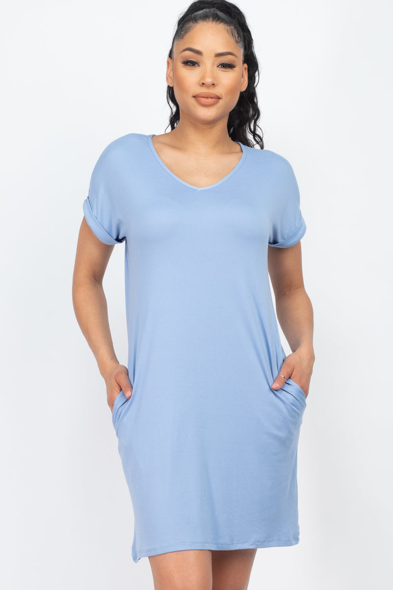 Cap Sleeve Pocket Mini Dress - Wholesale Capella Apparel