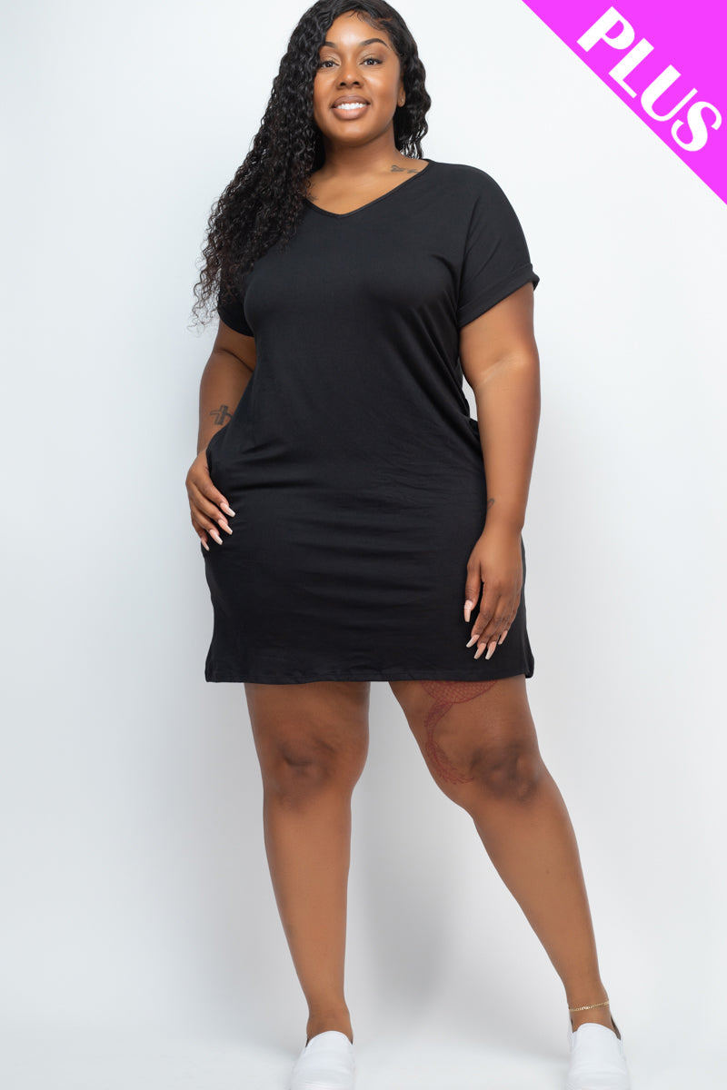 Plus Size Cap Sleeve Pocket Mini Dress - Capella Apparel Wholesale