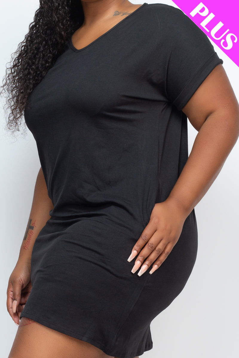 Plus Size Cap Sleeve Pocket Mini Dress - Capella Apparel Wholesale