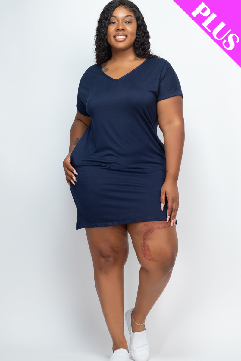 Plus Size Cap Sleeve Pocket Mini Dress - Capella Apparel Wholesale