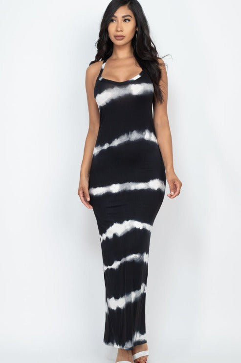 Stripe Tie-Dye Printed Maxi Dress - Wholesale Capella Apparel