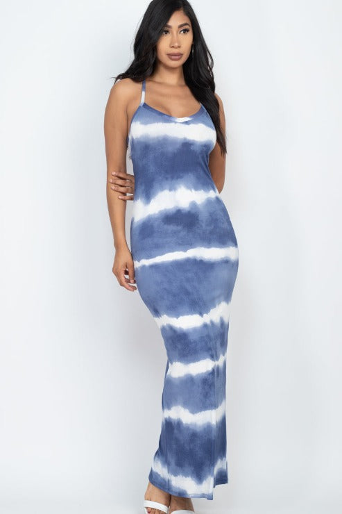 Stripe Tie-Dye Printed Maxi Dress - Wholesale Capella Apparel