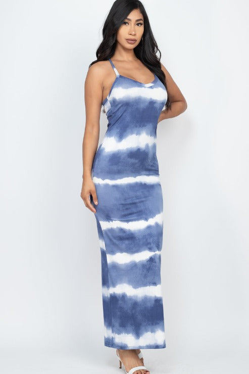 Stripe Tie-Dye Printed Maxi Dress - Wholesale Capella Apparel