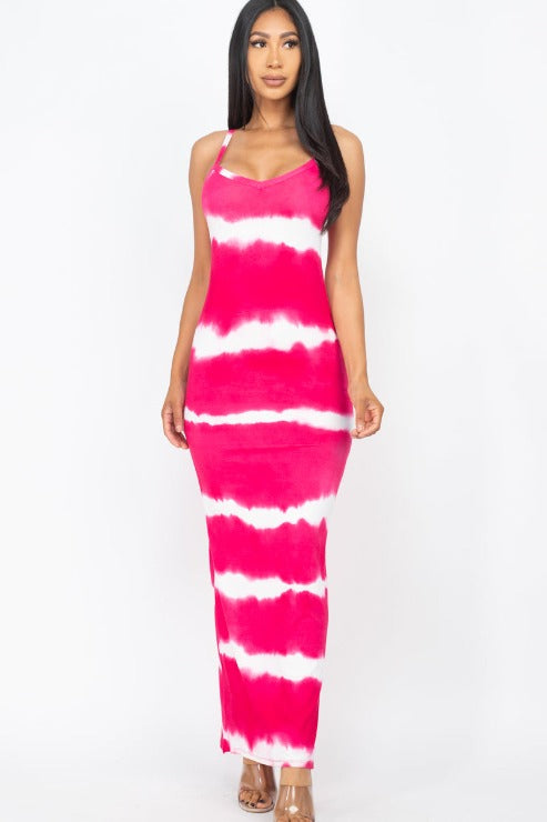 Stripe Tie-Dye Printed Maxi Dress - Wholesale Capella Apparel