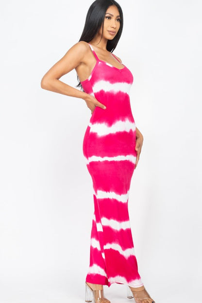 Stripe Tie-Dye Printed Maxi Dress - Wholesale Capella Apparel