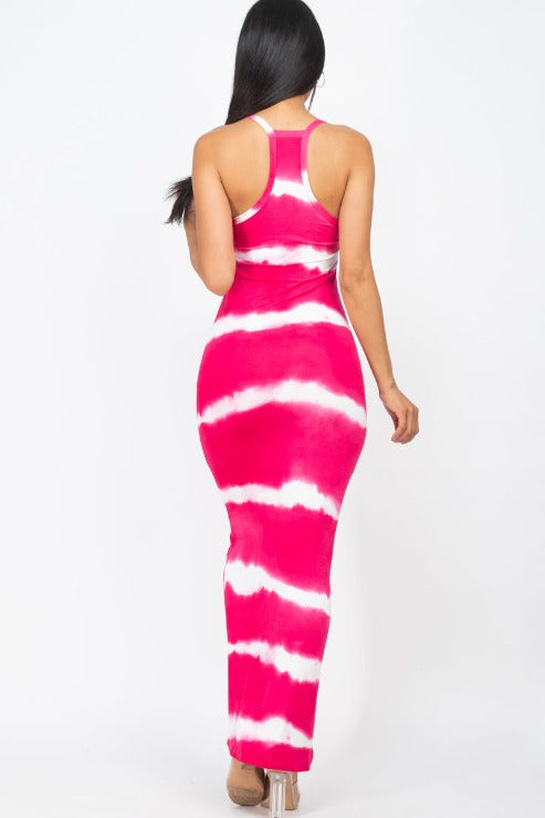 Stripe Tie-Dye Printed Maxi Dress - Wholesale Capella Apparel