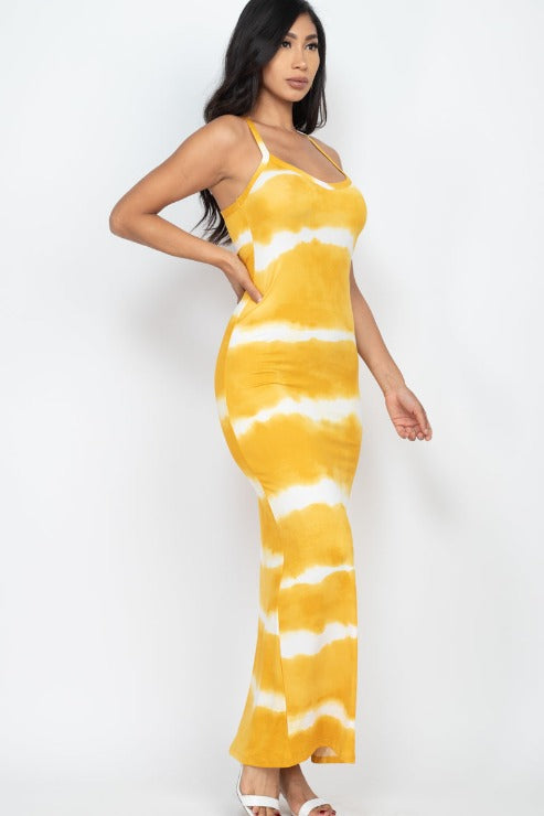 Stripe Tie-Dye Printed Maxi Dress - Wholesale Capella Apparel