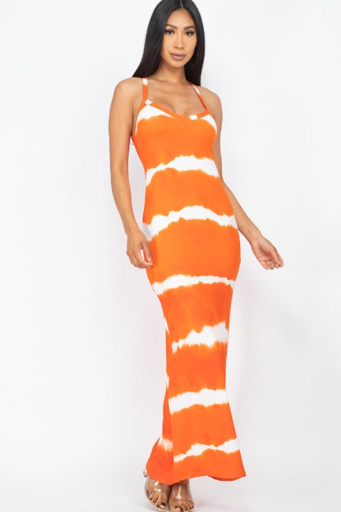 Stripe Tie-Dye Printed Maxi Dress - Wholesale Capella Apparel