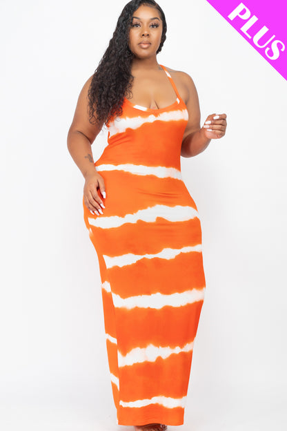 Plus Size Stripe Tie-Dye Printed Maxi Dress - Wholesale Capella Apparel