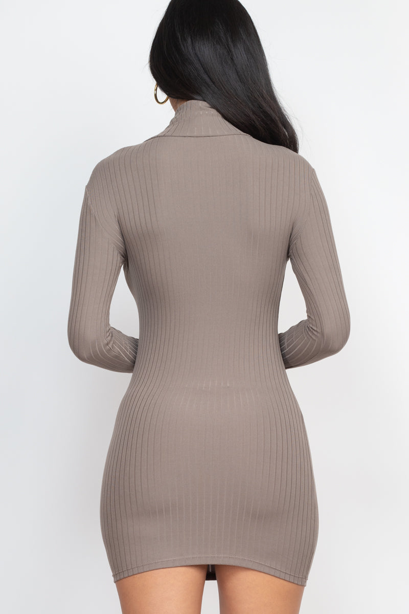 Ribbed Mock Neck Bodycon Mini Dress (CAPELLA) - Capella Apparel