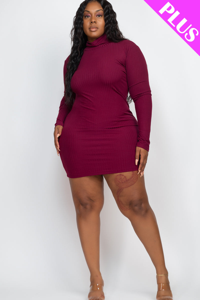 Plus Size Ribbed Long Sleeve Mock neck Mini Bodycon Dress - Capella Apparel Wholesale