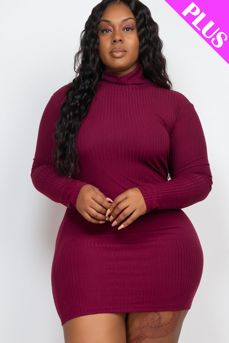 Plus Size Ribbed Long Sleeve Mock neck Mini Bodycon Dress - Capella Apparel Wholesale