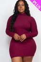 Plus Size Ribbed Long Sleeve Mock neck Mini Bodycon Dress - Capella Apparel Wholesale