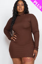 Plus Size Ribbed Long Sleeve Mock neck Mini Bodycon Dress - Capella Apparel Wholesale