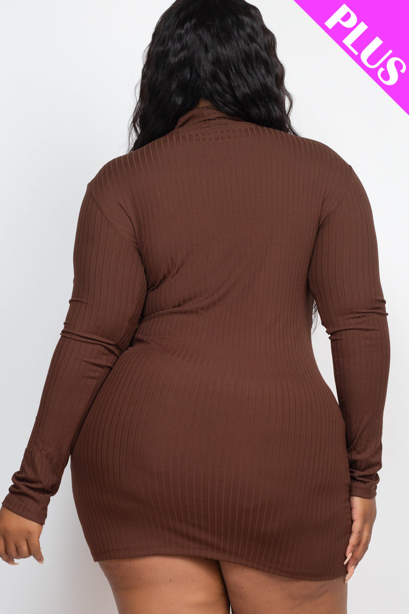 Plus Size Ribbed Long Sleeve Mock neck Mini Bodycon Dress - Capella Apparel Wholesale